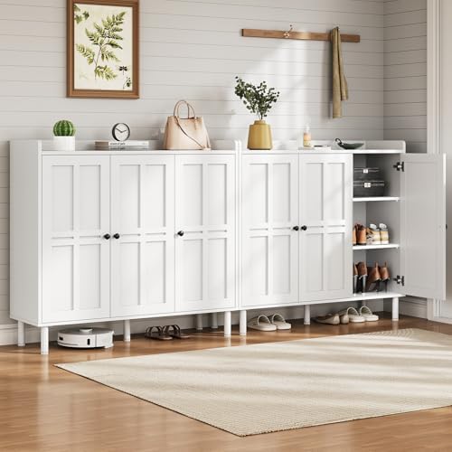 ONBRILL Shoe Cabinet with 3 Doors & Adjustable Shelves for Entryway(White)