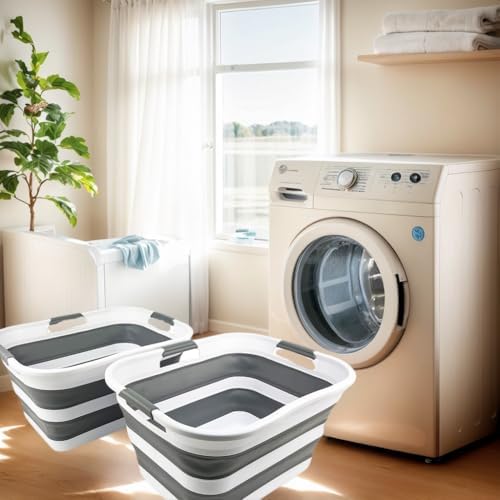 SAMMART Set of 2 Collapsible Plastic Laundry Basket/Organizer-Washing Tub-Fol...