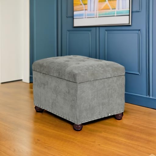 Joveco Storage Ottoman Foot Rest Stool, Light Grey - Image 6