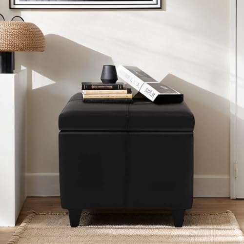 CangLong 18'' Square Storage Ottoman,Faux Leather Foot Rest Stools wi...