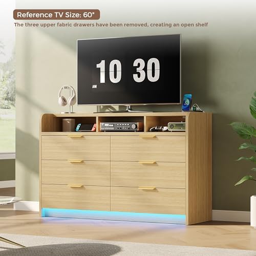 MapleGrace 53'' Wide 9 Drawer Dresser for Bedroom, Wood TV Stand Dres...