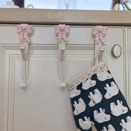 3 Packs Pink Bow Knot Over The Door Hooks,Metal Dual Hook Hanger for Coats, J...