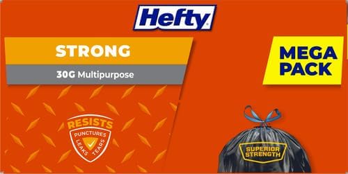 Hefty Strong 30 Gallon Trash_Bags, Large Trash-Bags 30 Gallon Size, Durable Drawstring Enclosure, Resists Punctures, Leaks, and Tears, Black, Unscented, 56 Bags (Pack of 3)