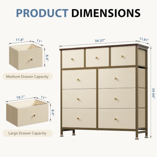 DUMOS 9 Drawer Dresser for Bedroom, Storage Organizer Chest of Drawers