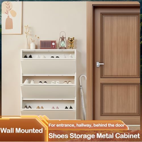 Shoe Storage Cabinet with 3 Flip Drawers, Hidden Slim Narrow Shoe Rack Cabine...
