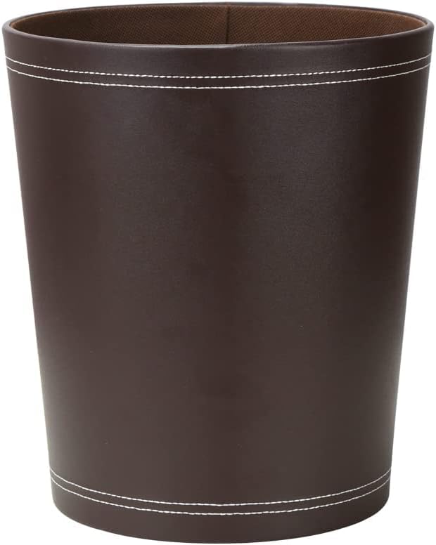 KINGFOM Classic Pu Leather Trash Can Wastebasket, Garbage Container Can by KingfomLeatherHomeOfficeDecor