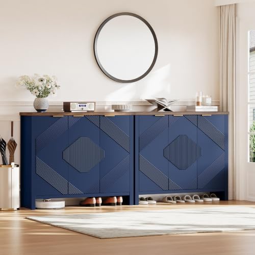 ONBRILL Large Shoe Cabinet with 3 Doors & Symmetrical Diamond Carvings