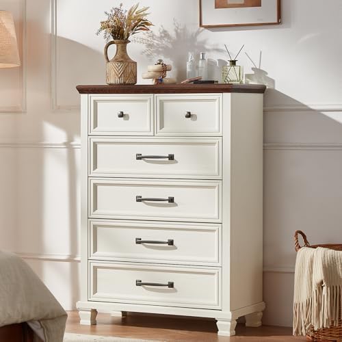 SAVOR LIFE Farmhouse 6 Drawer Dresser for Bedroom, 45 Inch Tall Vintage Wood ...