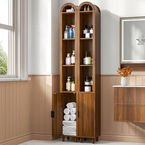 Narrow Bathroom Storage Cabinet, Tall Arched Small Wood Cabinet, Slim
