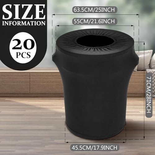 Tanlade 20 Pcs 32 Gallon Stretch Trash Can Spandex Cover Outdoor Waste Garbage Can Spandex Covers for Indoor Kitchen Outdoor Round Waste Container Bin, Without Trash Bin (Black)