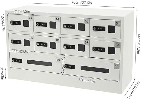 10-compartment cellphone charging locker, qc3.0 fast charging, 3-in-1 shown in use