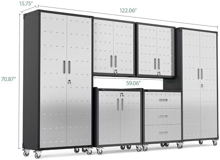 Garage Cabinet System | Heavy Duty Steel All-in-One Modular Garage Cabinet Se...