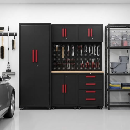 Garage Storage Cabinet System, 6-Pcs Garage Cabinets and Storage System Corne...
