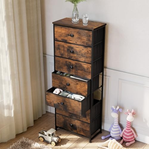 Fabric Dresser for Bedroom, 7-Drawer Tall Vertical Tower (Rustic Brown))