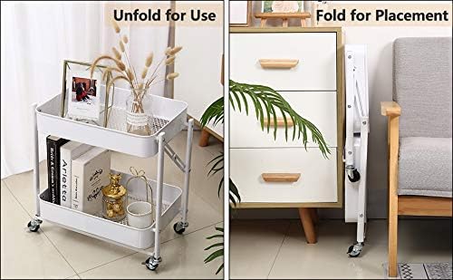 Melody House 2-Tier Metal Folding Rolling Cart, Mobile Utility Cart Trolley - Image 3