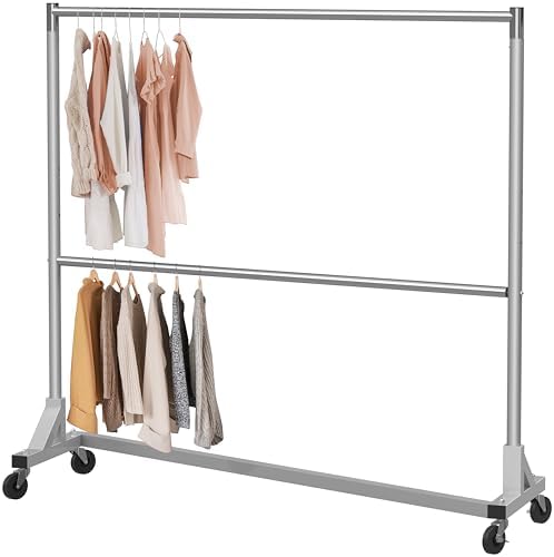 Simple Houseware Commercial Grade Z-Base Double Rod Garment Rack, Silver