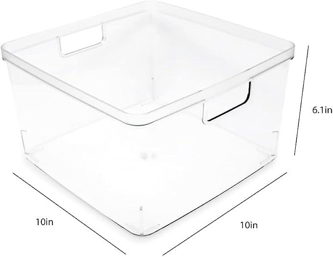 Isaac Jacobs 2-Pack Square Clear Storage Bins w/Cutout Handles, Plastic - Image 3