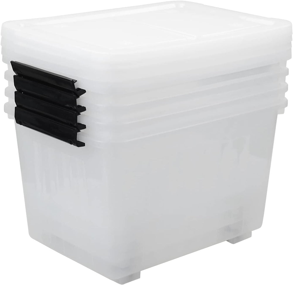 4-Pack 50L Clear Plastic Storage Bins with Wheels