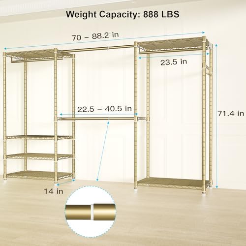 Ulif E1 Heavy Duty Closet Garment Rack, 6 Tiers Adjustable Clothing Storage
