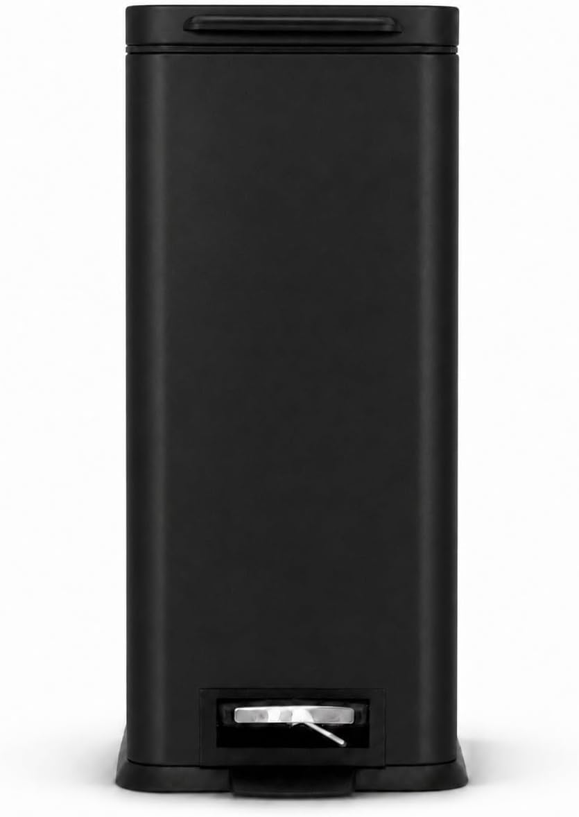 Home Zone Living 4 Gallon Slim Kitchen Trash Can with Soft Close Lid and Step Pedal, Matte Black Stainless Steel Wastebasket with Removable Bucket