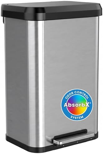 iTouchless SoftStep EXP 13.2 Gallon Step Pedal Kitchen Trash Can with AbsorbX Odor Filter, Stainless Steel with Dent-Proof Plastic Lid, 50 Liter Garbage Bin for Home, Office, Business, Store