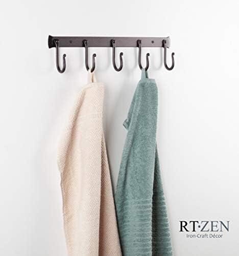 RTZEN Classic Farmhouse Wall Mount Multi-Use Wrought Iron Hook Set (5 Pack)