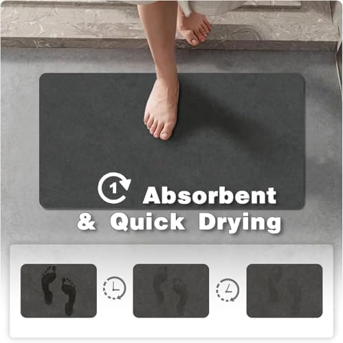 TYUU Bath Mat, Bathroom Rugs Non Slip Washable Thin Absorbent Quick Dry Bath Mat Fits Under Door Bathroom Floor Mat Perfect for Bath, Shower, or Sink 16"x24" Dark Grey