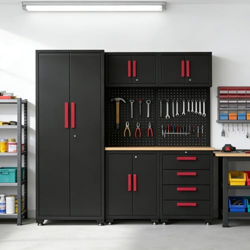 Garage Storage Cabinet System, 6-Pcs Garage Cabinets and Storage System Corne...
