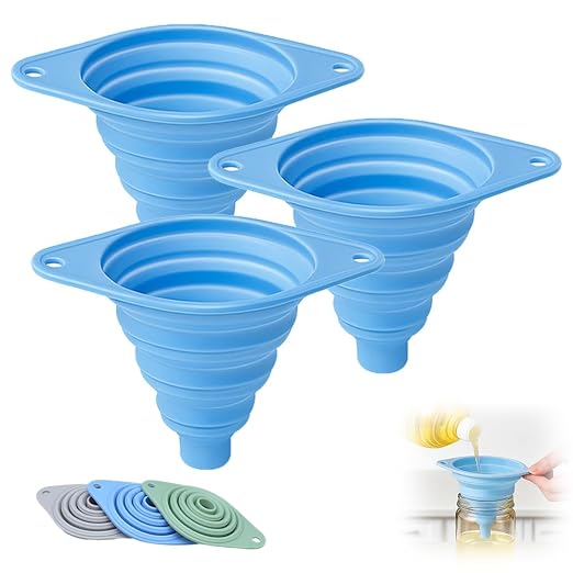 Kitchen Funnel Set 3 Pack, Collapsible Silicone Funnels by WUSAIRX