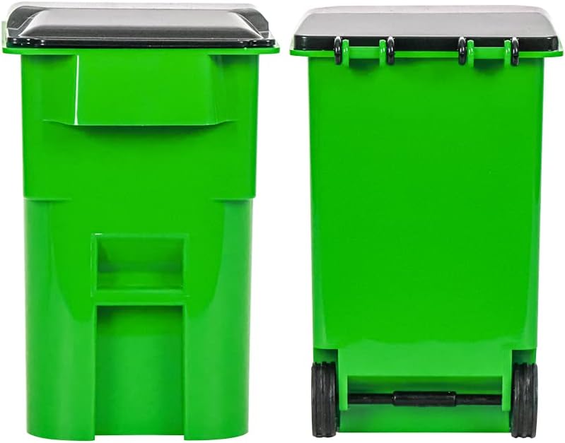 Miniature Green Trash Can with Lid & Wheels for Wrestling Action Figures
