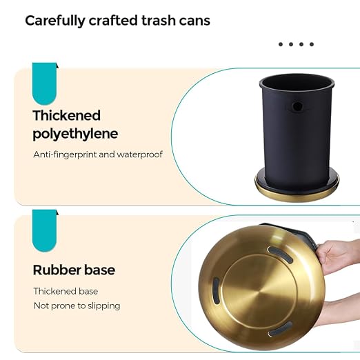 8L / 2.1Gal Gold Brushed Stainless Steel Trash Can - Image 4