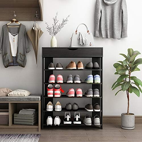 DlandHome Shoe Rack Shoe Storage Cabinet, 5 Tier Shoe Racks, Wooden Shoes Hee...
