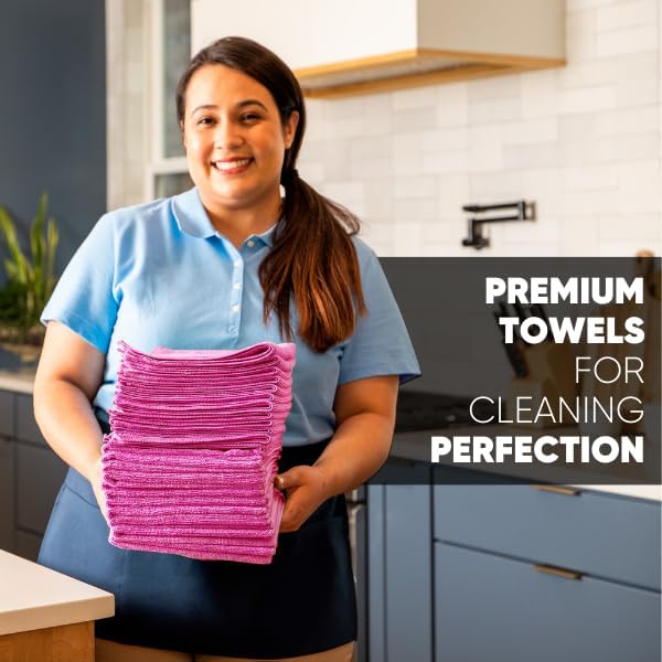 Microfiber Wholesale 12" x 12" MW Pro Multi-Surface Cleaning Cloths Pink - Image 4