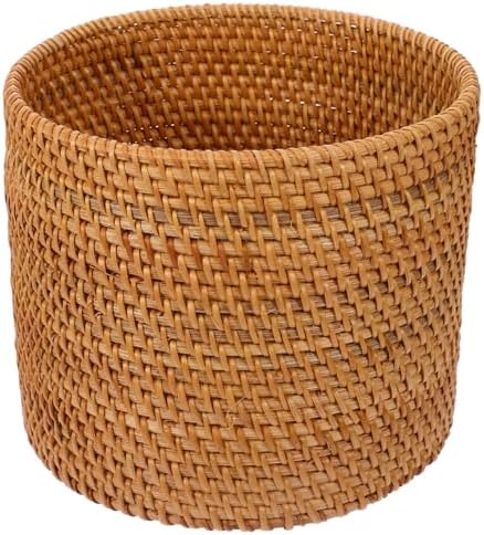 Mikikit Rattan Fruit Storage Basket 7.87 X 7.87 X 6.49 in Round Wicker Basket for Bread Vegetables Snacks Rustic Woven Organizer for Kitchen Counter Picnic Outdoor Party