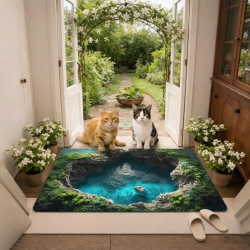 3D Optical Illusion Bath Mat, Diatomaceous Earth Bathroom Mat with Non-Slip Rubber Backing, Super Absorbent Quick Dry Floor Mat for Bathroom, Bedroom, Entryway (3d-L-19.69×31.50in)