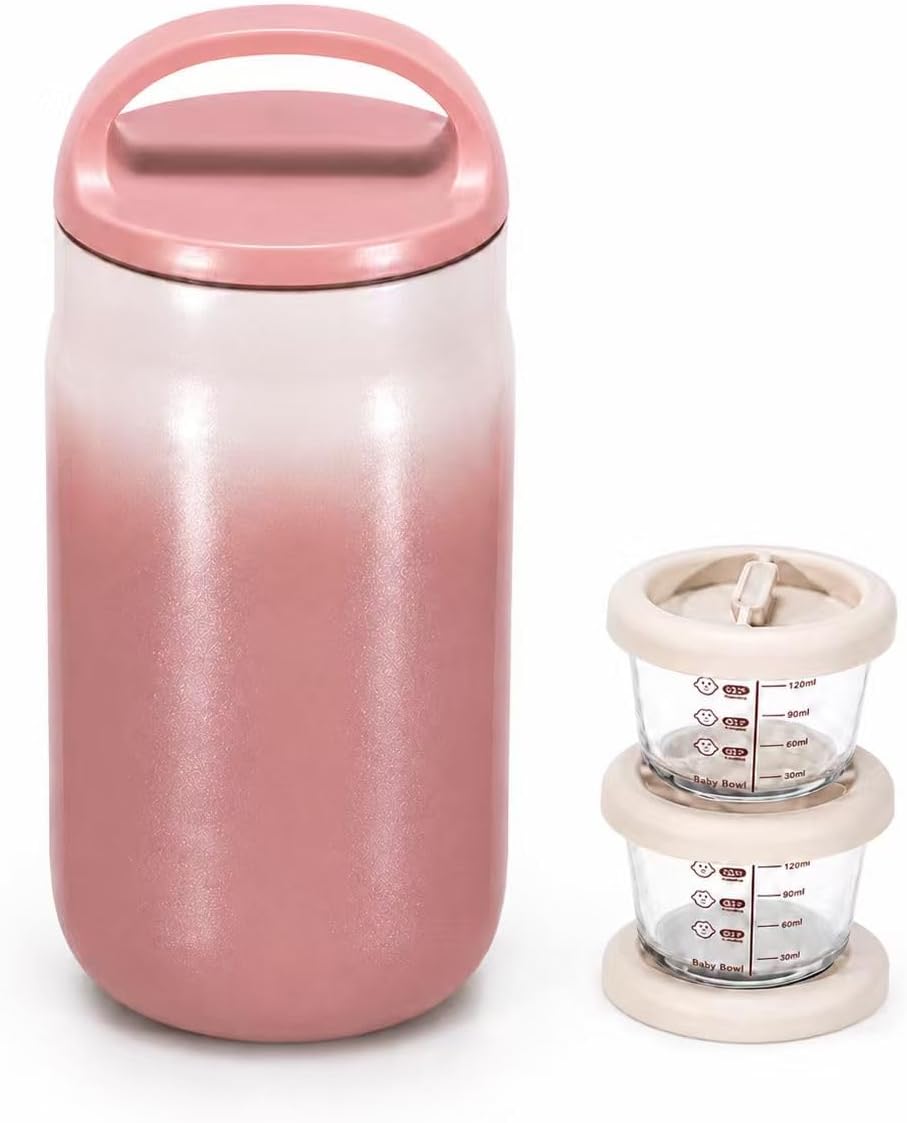 Wide Mouth Thermo for Hot Food and Cold Food 27oz Stainless Steel Vacuum Insulated Food Jar Leak-Proof Soup Jar for Adults Kids, Portable Breast Milk Cooler(Pink)