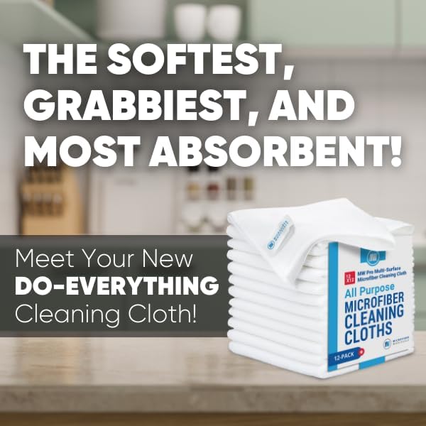 12" x 12" MW Pro Multi-Surface Microfiber Cleaning Cloths | White - Image 2