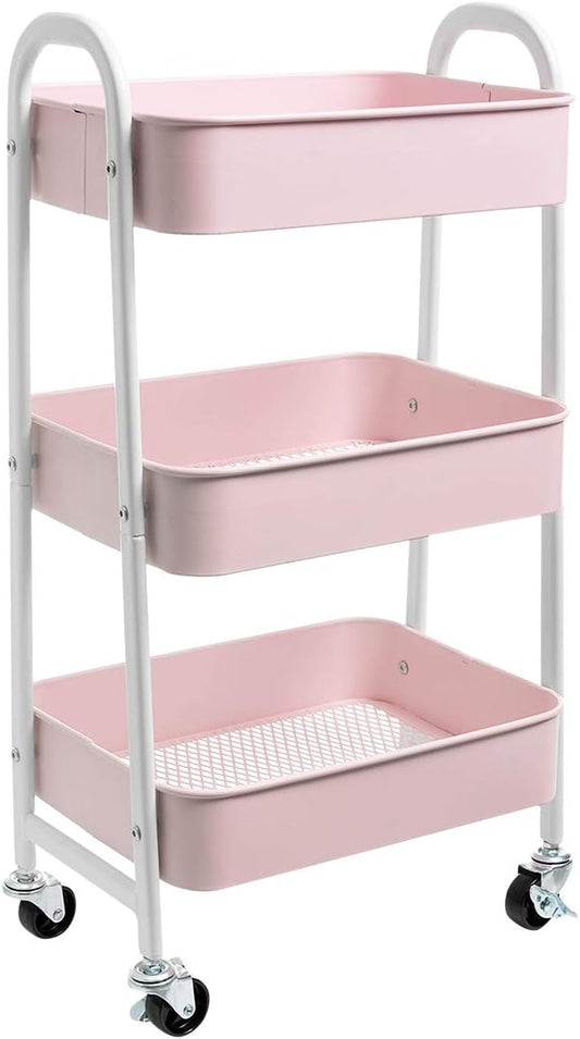 AGTEK Makeup Cart, Movable Rolling Organizer Cart, 3 Tier Metal Utility Cart by AGTEK