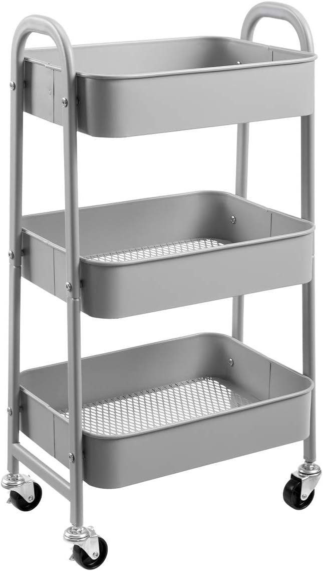 AGTEK Makeup Cart, Movable Rolling Organizer Cart, 3 Tier Metal Utility Cart by AGTEK