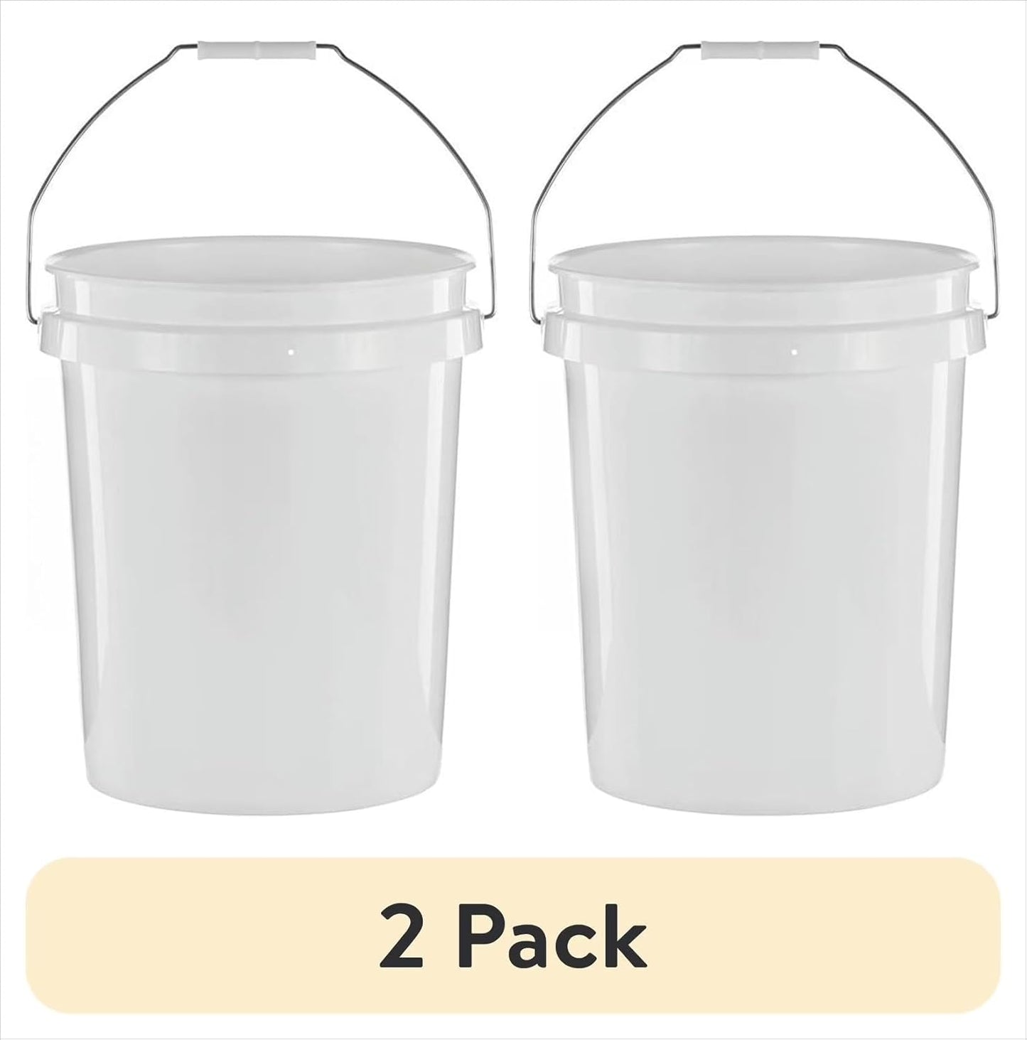 (2 Pack) 5 Gallon Round Utility Bucket, Comfort Handle, Plastic, White