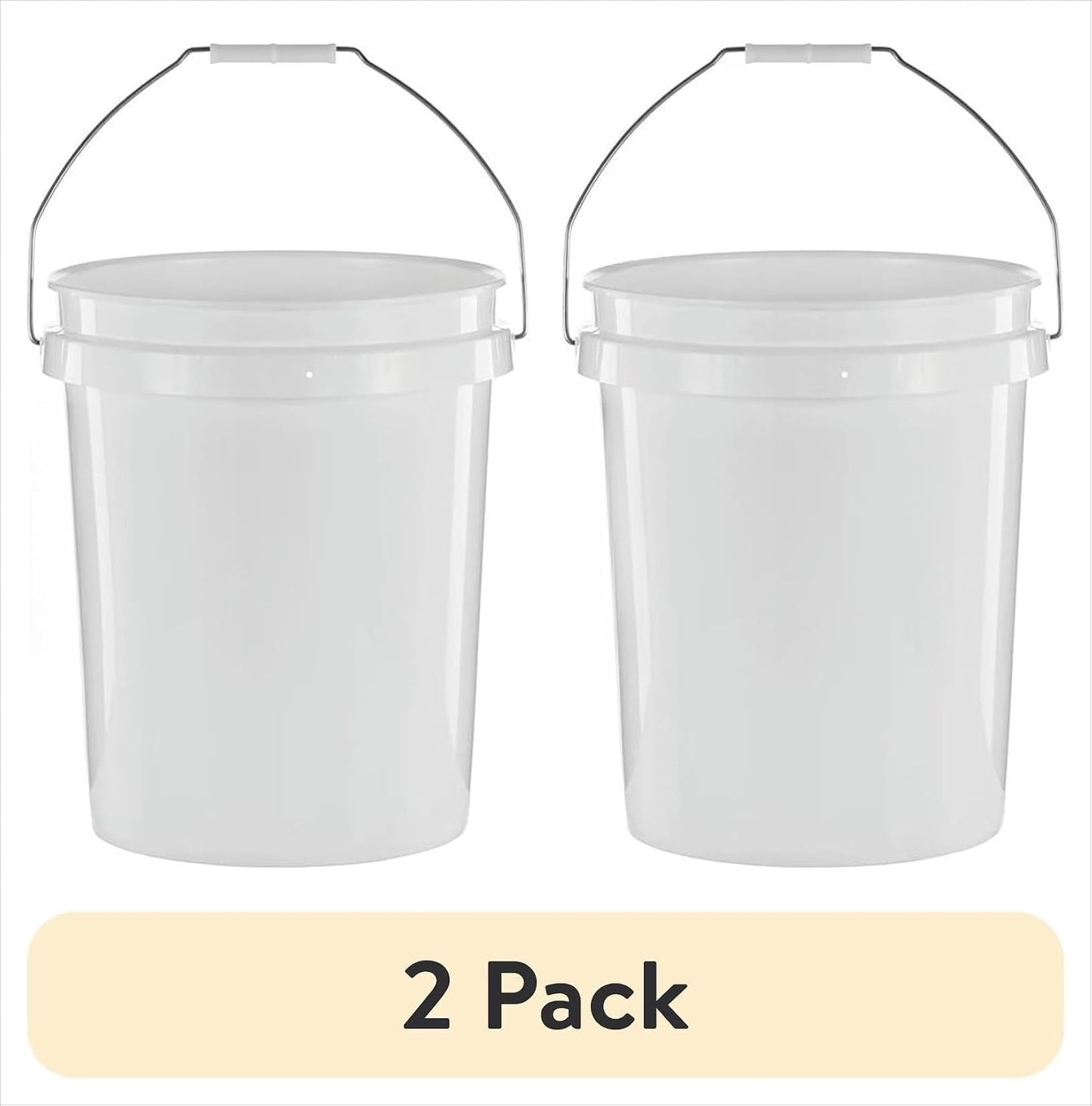 (2 Pack) 5 Gallon Round Utility Bucket, Comfort Handle, Plastic, White