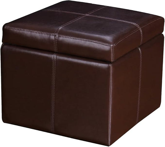Adeco 17.7" Leather Cube Storage Brown Ottomans by Adeco