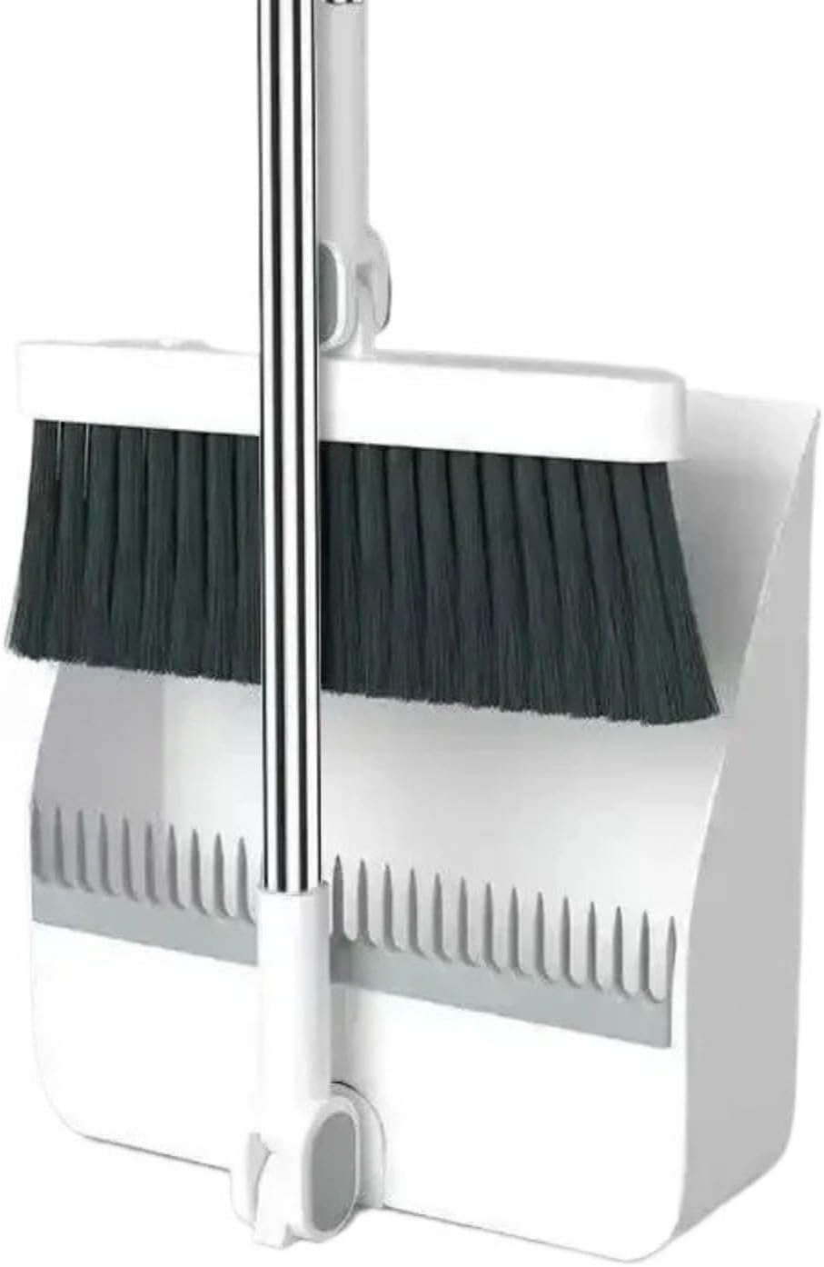 Foldable Broom and Dustpan Set, Compact Wall Mountable with Extra Stiff Bristles for Easy Storage & Cleaning (White)
