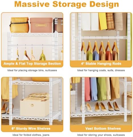 ULIFHOME H50 Clothes Rack, Large Clothing Racks for Hanging Clothes, White