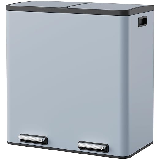 Arlopu 16 GallonStainless Steel Trash Can, 60L Dual Compartment, Metal Kitchen by Arlopu