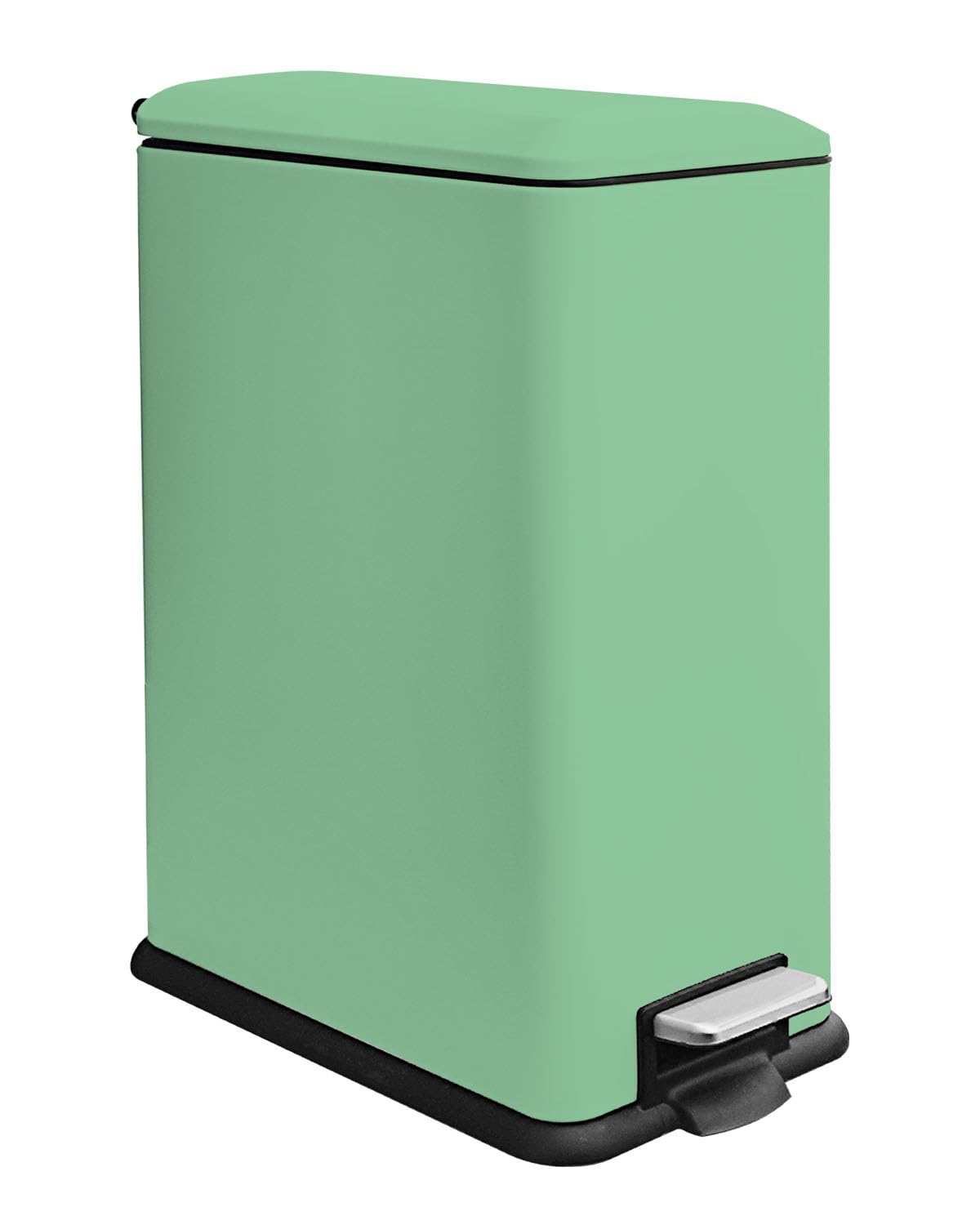 12 Gallon Slim Kitchen Trash Can, Large Slim Green Garbage Can | Stainless Steel Trash Can, Plastic Removal Inner Bucket, Soft-Close Lid, 45 Liter Pedal Garbage Can, for kitchen, bathroom