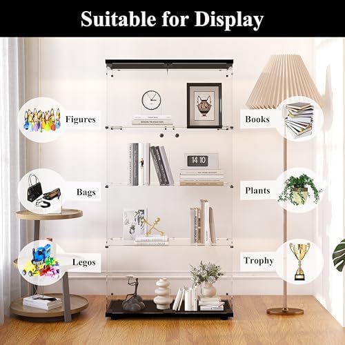 Modern 4-Tier Shelf Glass Curio Collection Display Case Cabinet with 2 Door i...