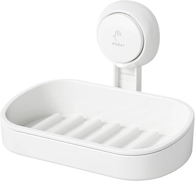 LEVERLOC Soap Dish Holder for Shower Suction Cup Wall Mounted Self Draining by LEVERLOC