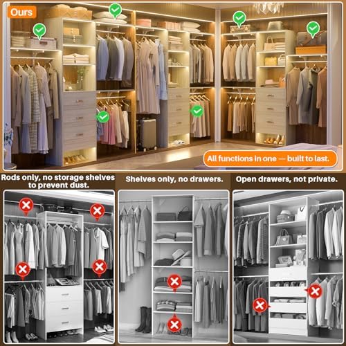 Armocity 96" Wood Closet System with 3 Enclosed Drawers & 3 Solid Sh...
