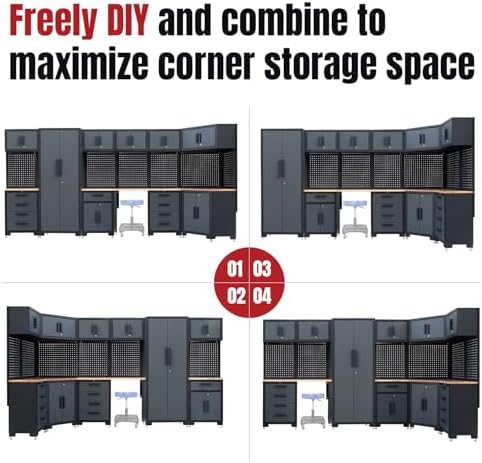 15-Piece Corner Garage Storage Cabinet System - Corner Workshop Set